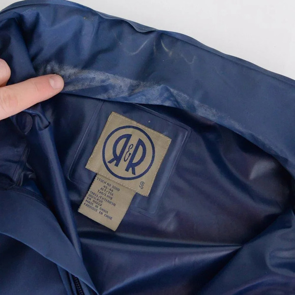 Rest  & Relaxation R&R Vintage Navy Blue Raincoat with Hidden Hoodie ~ XL - Picture 5 of 12